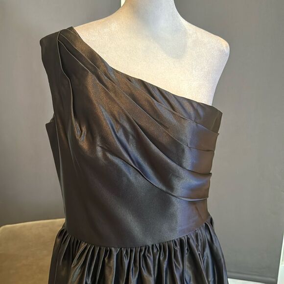 Women’s Black Satin One Shoulder Prom Party Formal Dress with Leg Slit Size 16 - Picture 3 of 9